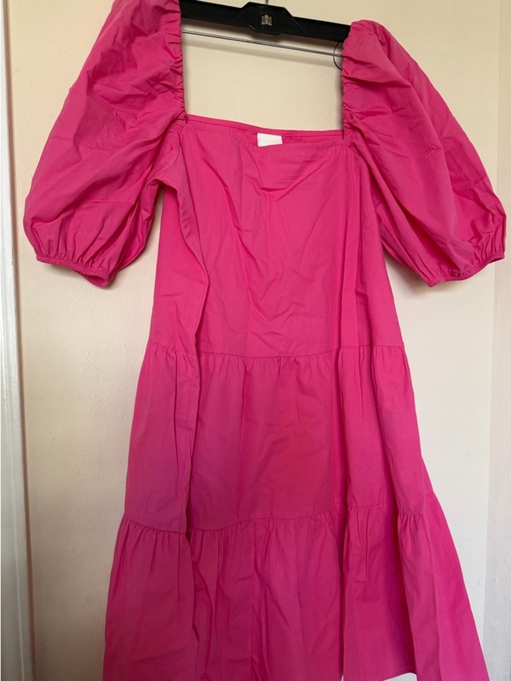 H&M Girls Bright Hot Pink Puff-Sleeve Tiered Dress